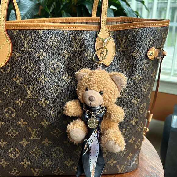 TEDDY BEAR TWILLY SCARF Bag Charm Tan Black🧸 - Picture 1 of 6